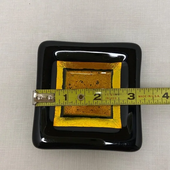 Jane Tivol Studio Art Glass 2013 Green Dichroic And Black Glass Trinket Dish - Picture 7 of 9